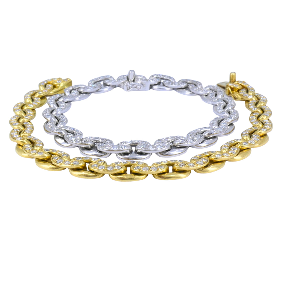 Sterle Paris Single Cut Diamonds Pair of Bracelets 18k Yellow & White Gold 1950s