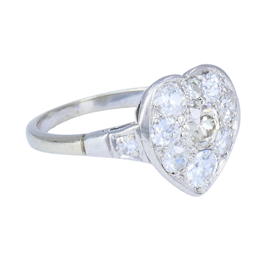 Vintage Art Deco Diamond Heart Cluster Ring 10k Gold Platinum