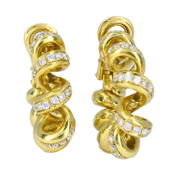 Vintage Boucheron Paris 18k Yellow Gold Hoop Earrings Diamond