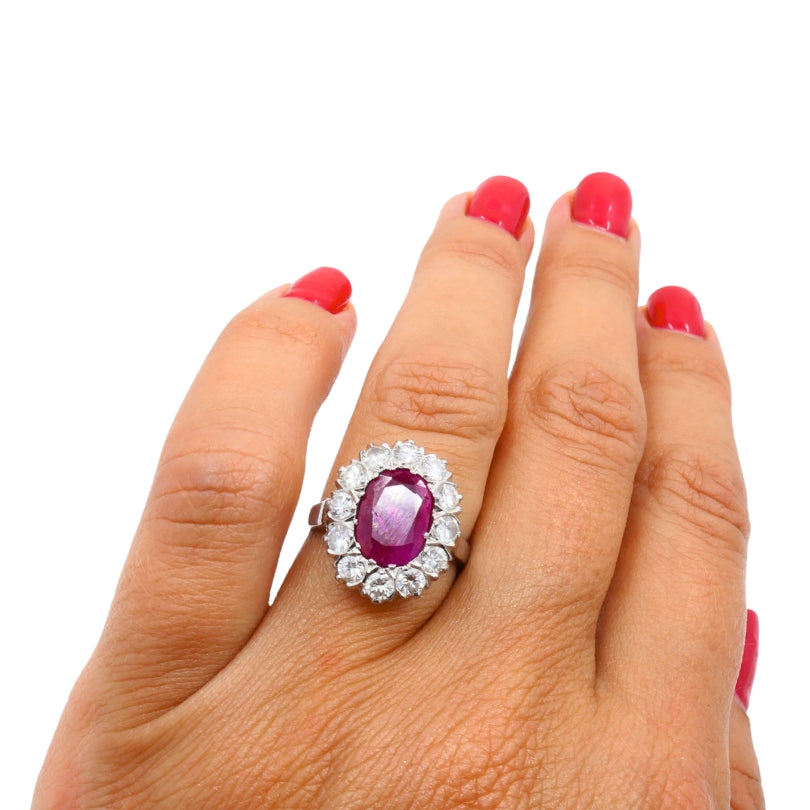 Vintage Ruby Diamond Cluster Ring 14k Gold