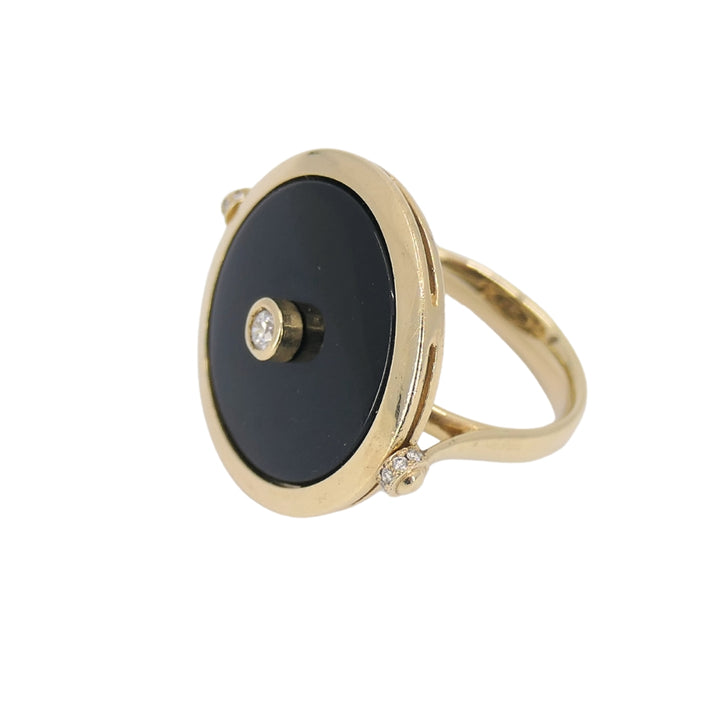 Onyx Ring 14k Gold Diamond Disk Shape
