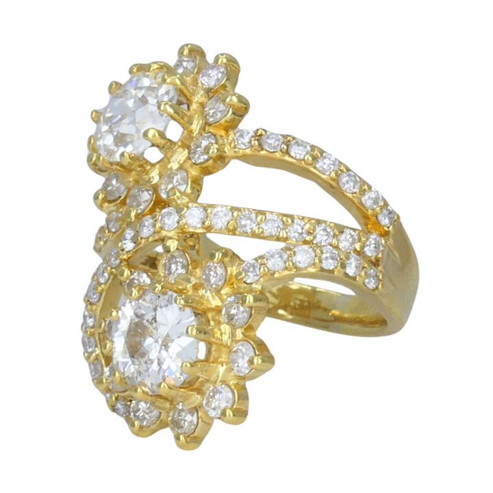 Vintage 18k Yellow Gold Diamond Floral Bypass Cocktail Ring