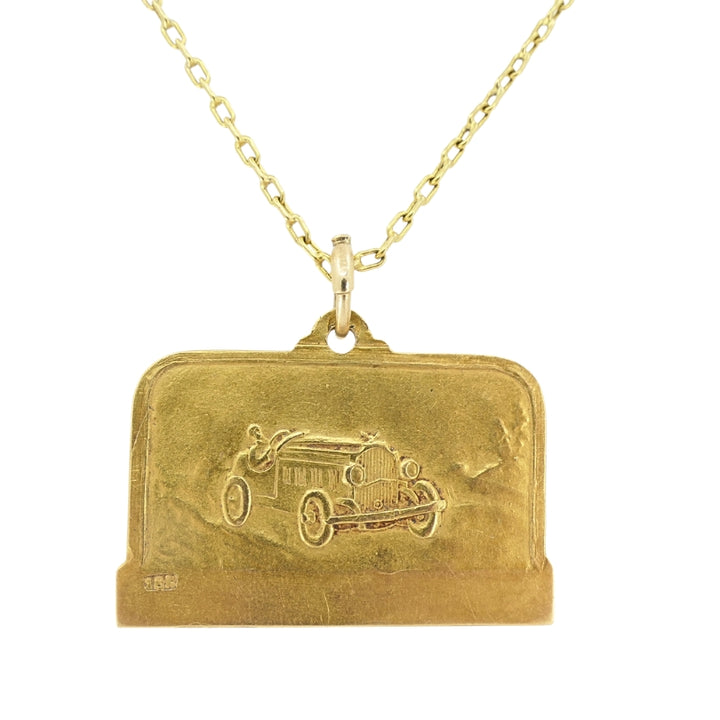 Vintage 1928 18k Gold Argentine Automobile Pendant 14k Chain Necklace