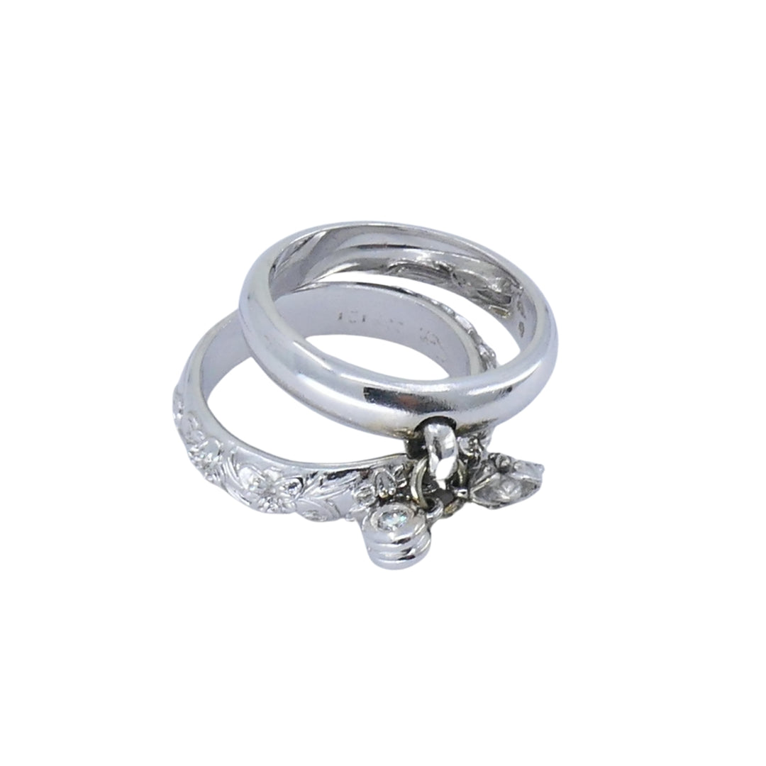 Carrera y Carrera 18k White Gold Double Ring Diamond Floral Design