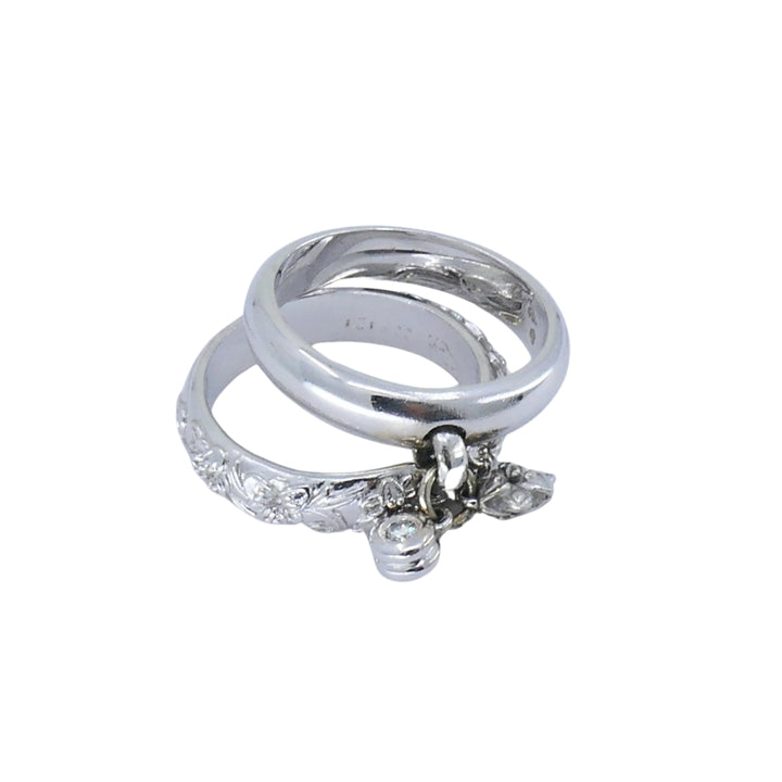 Carrera y Carrera 18k White Gold Double Ring Diamond Floral Design