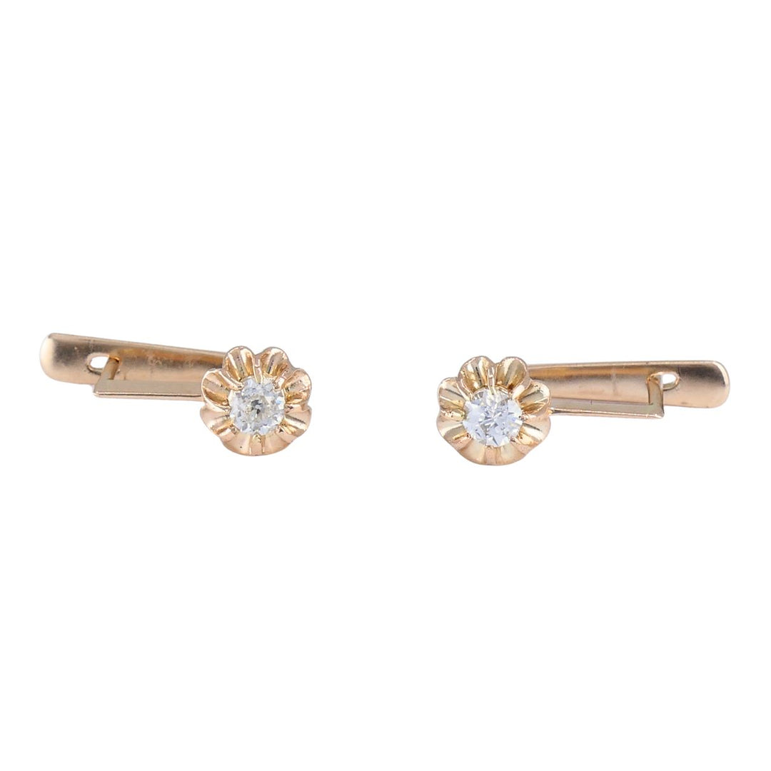 Vintage 14k Soviet Rose Gold Diamond Flower Earrings