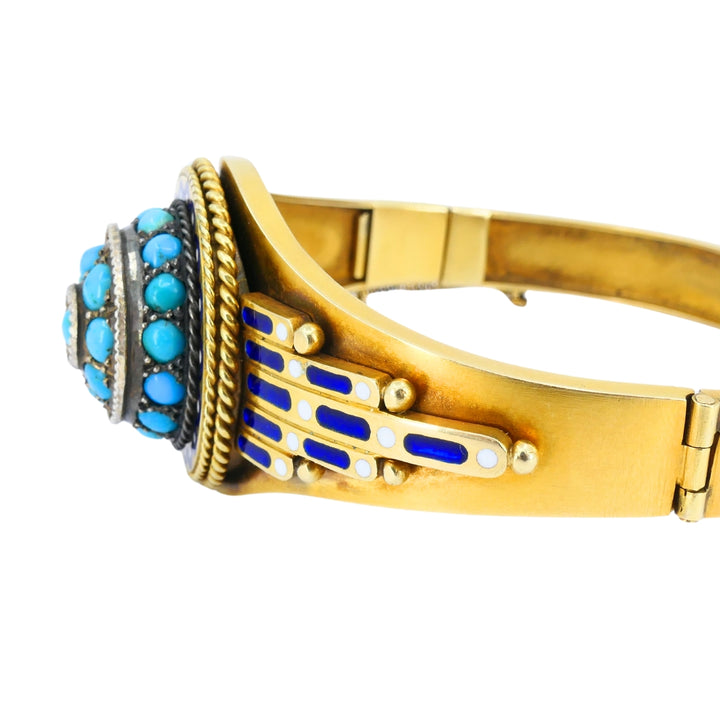 Vintage Turquoise Bracelet Enamel Bangle 14k Gold Silver Accents