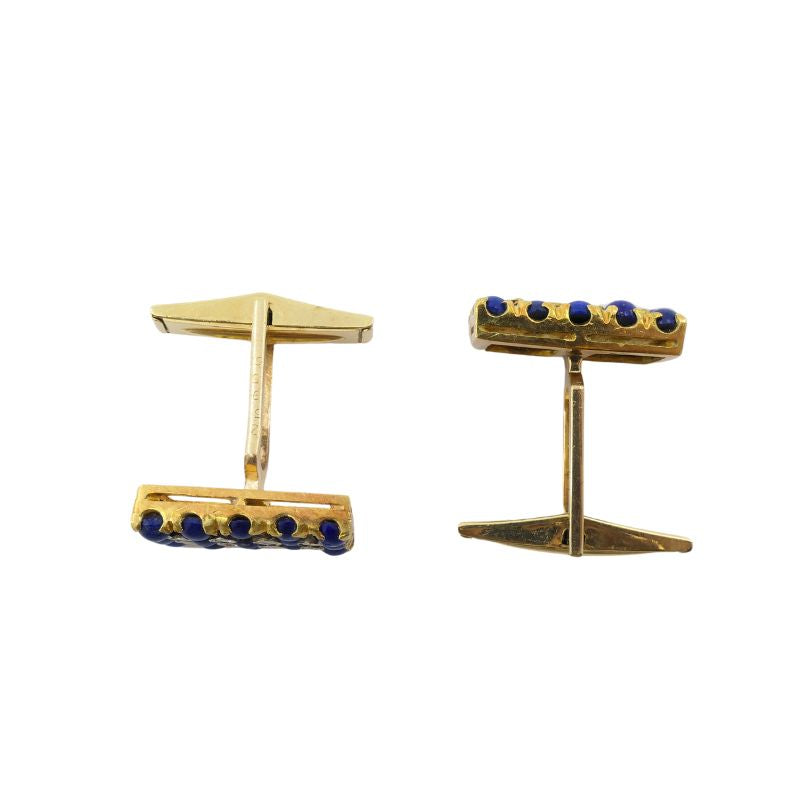 Vintage Cartier NY Gold Lapis Lazuli Diamond Cuff Link Set