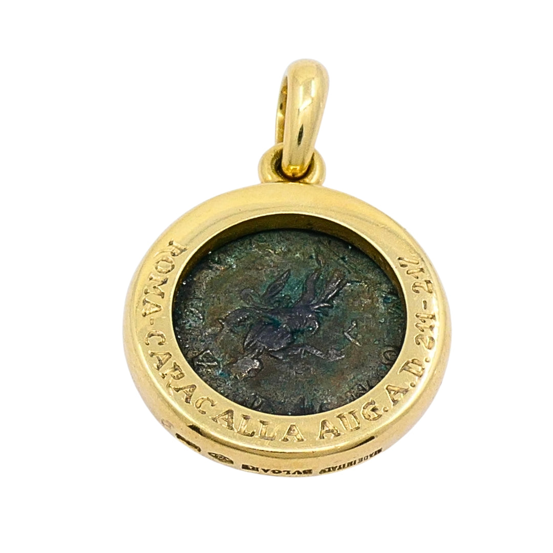 Bvlgari Monete Ancient Roman Coin Pendant 18k Gold, Caracalla AD 211-217