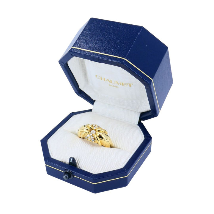 Vintage Chaumet Paris 18k Gold Diamond Ring Original Box