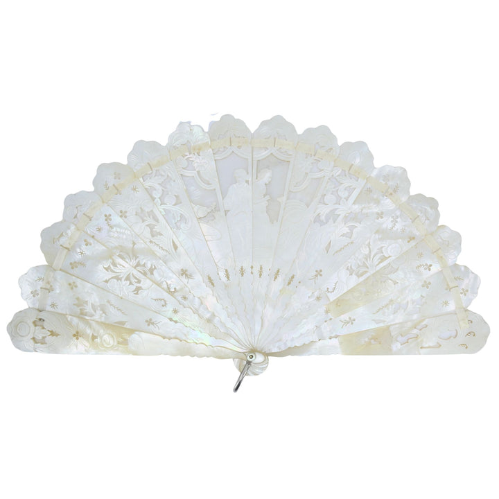 Tiffany & Co. Antique Carved Mother of Pearl Handheld Fan with Case
