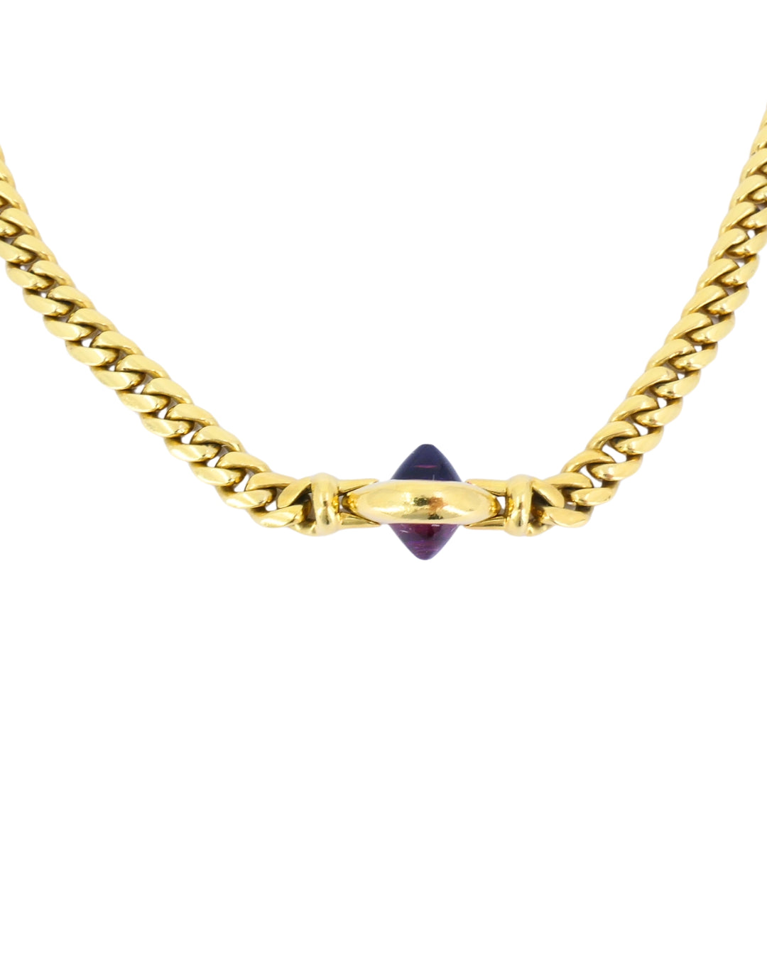 Vintage Bulgari Necklace 18k Gold Gemstones Curblink Chain Necklace,