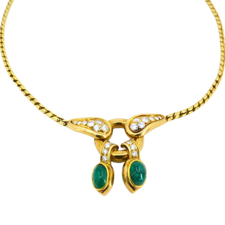 Vintage Rene Boivin 18k Gold Necklace Diamond Cabochon Emerald