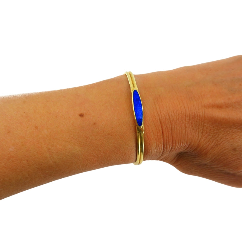 Vintage 18k Gold Blue Enamel Bangle Bracelet