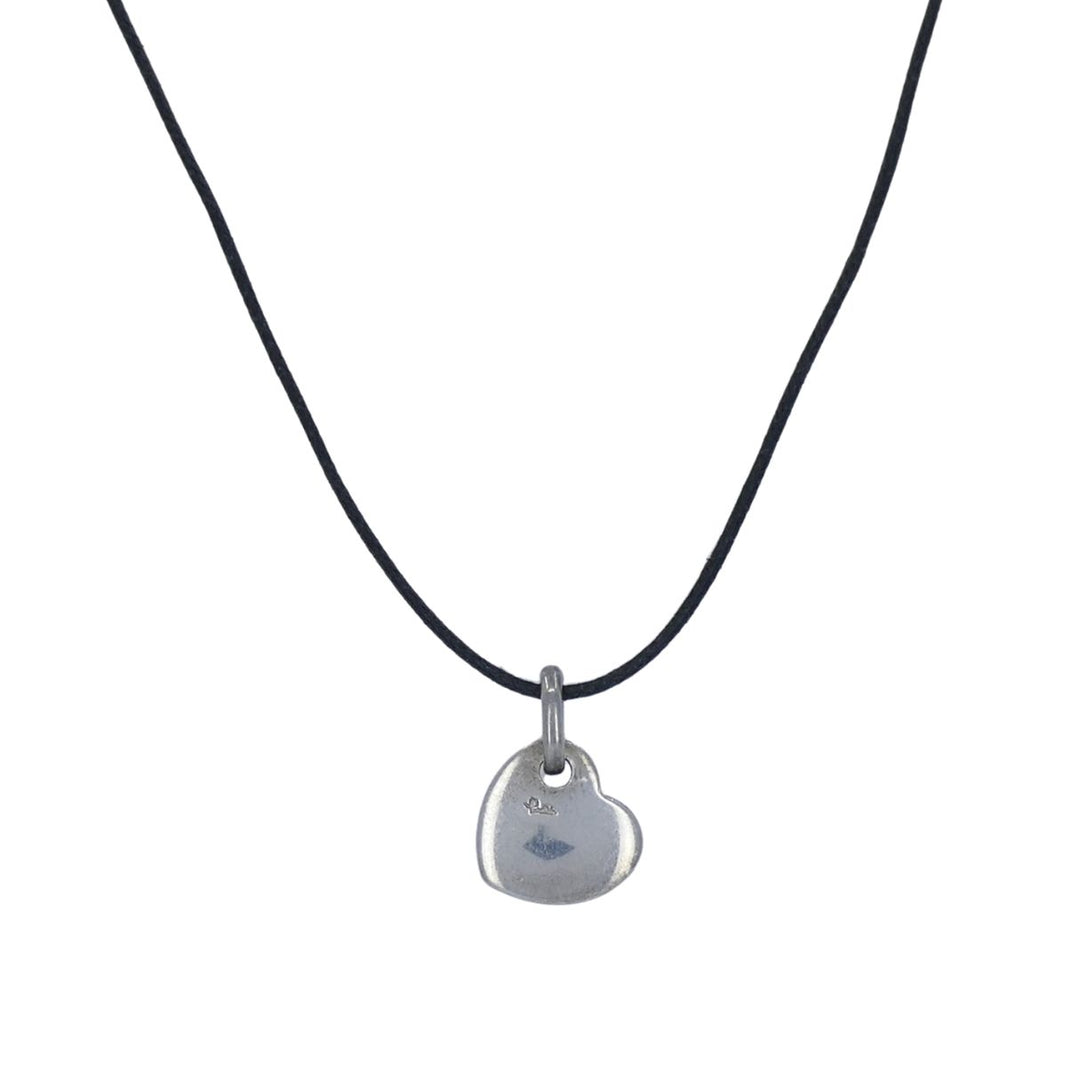 Pomellato Sterling Silver Heart Pendant Black Cord Necklace