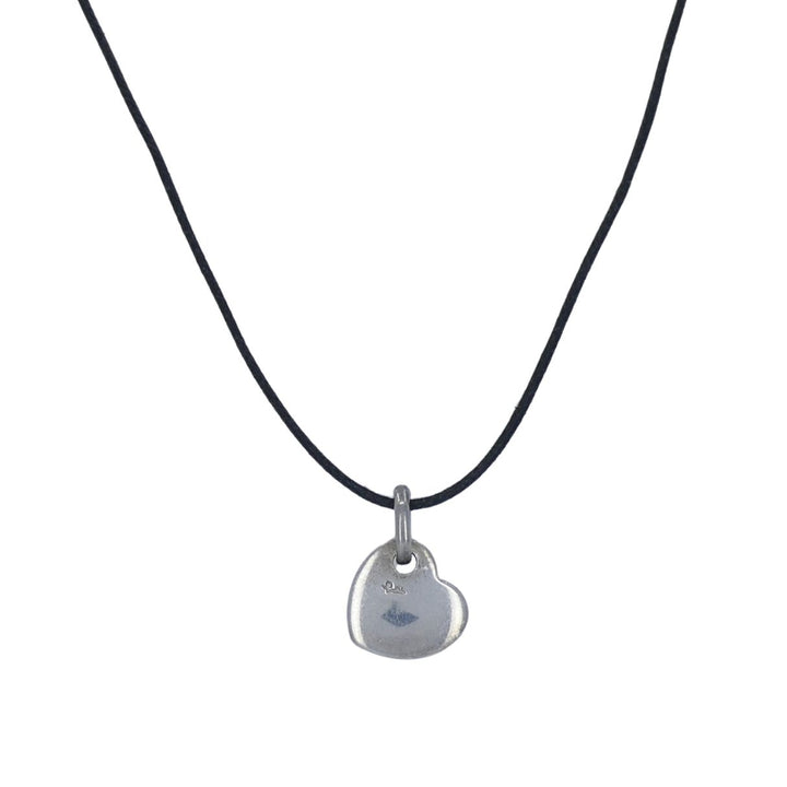 Pomellato Sterling Silver Heart Pendant Black Cord Necklace