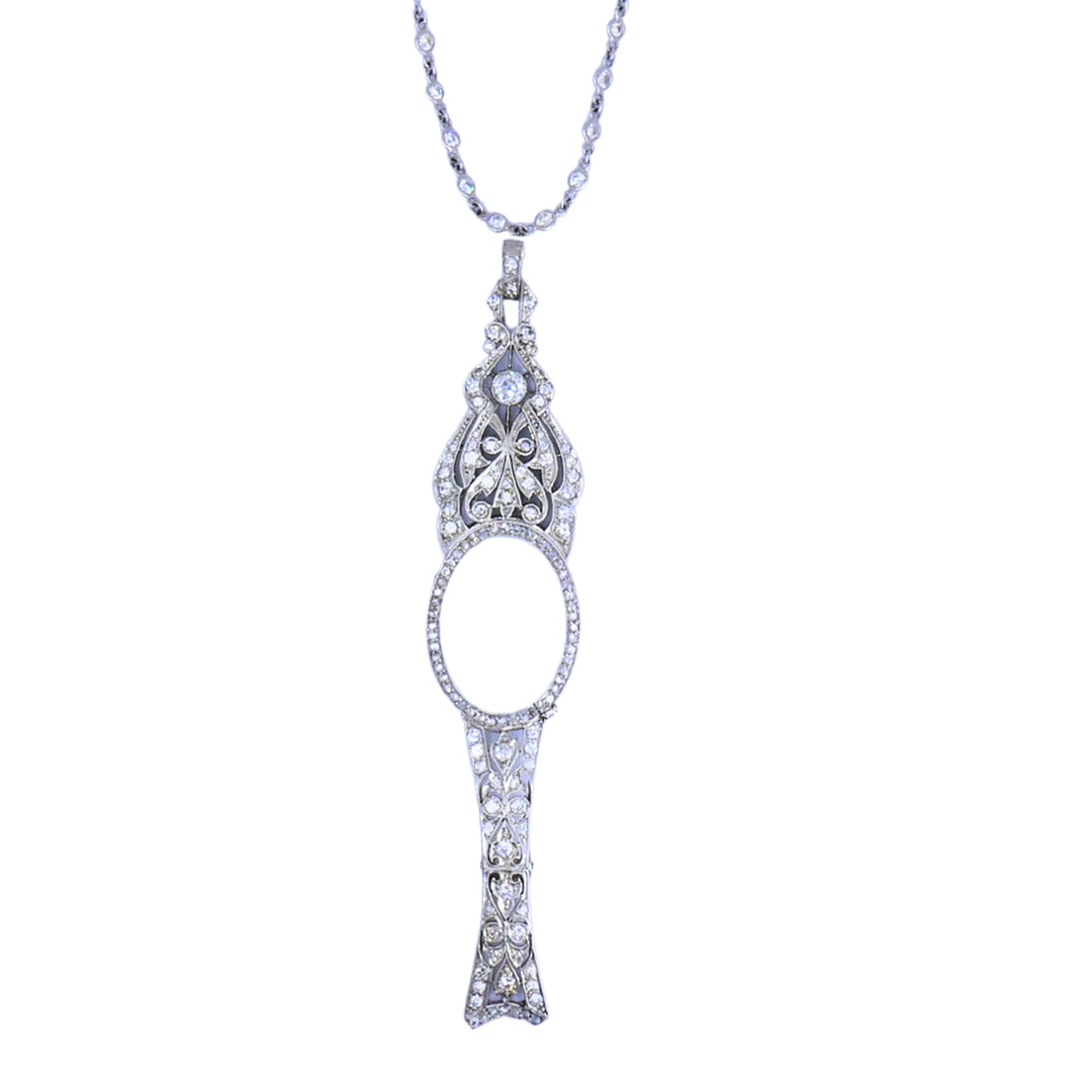 Edwardian Platinum Filigree Pendant Diamonds 14k Gold Chain Art Deco Estate (Copy)