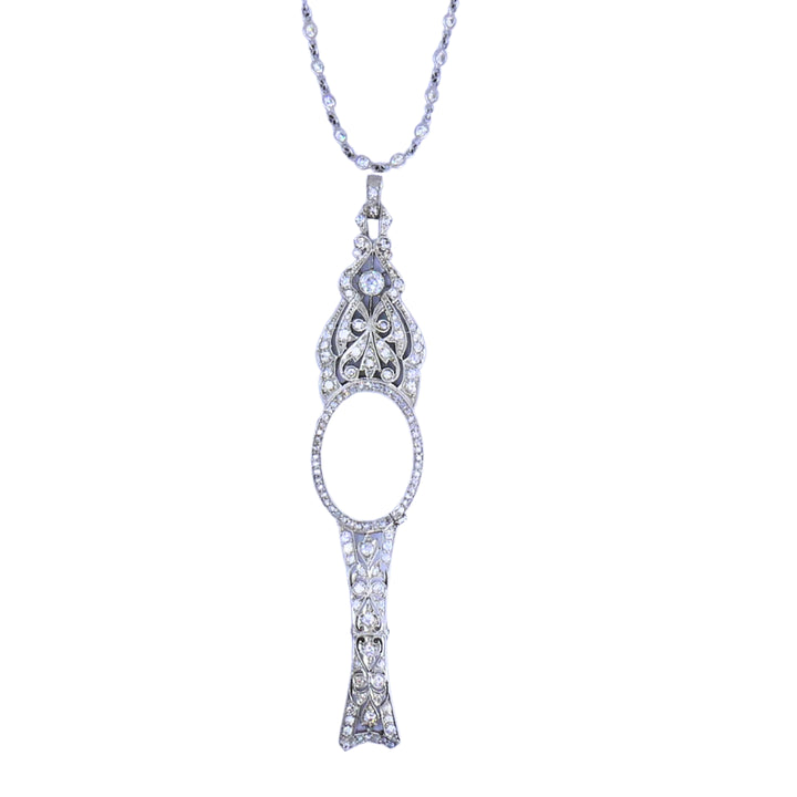Edwardian Platinum Filigree Pendant Diamonds 14k Gold Chain Art Deco Estate (Copy)