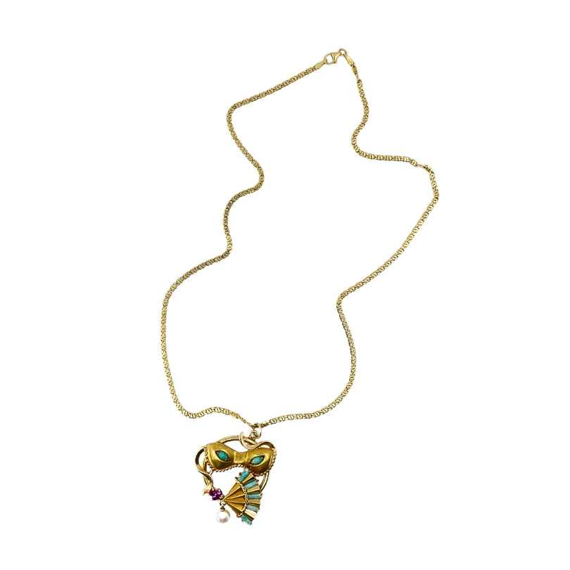 Vintage 14k Gold Masquerade Pendant 18k Gold Chain Necklace