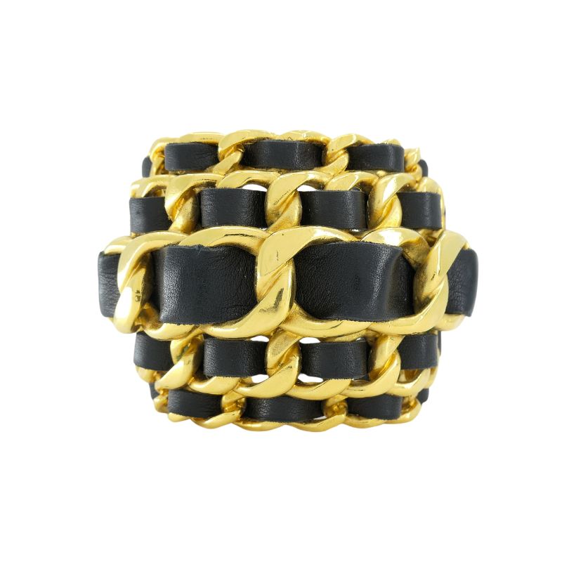 Vintage Chanel 1991 Gold Leather Cuff Bracelet