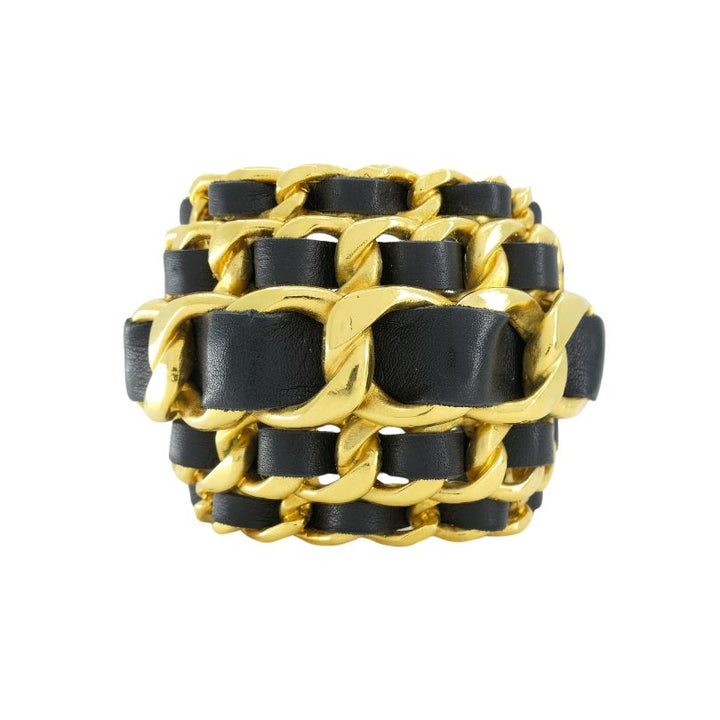 Vintage Chanel 1991 Gold Leather Cuff Bracelet