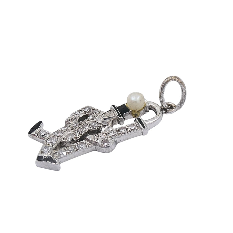 Platinum Diamond Walking Gentleman Charm Pearl Head