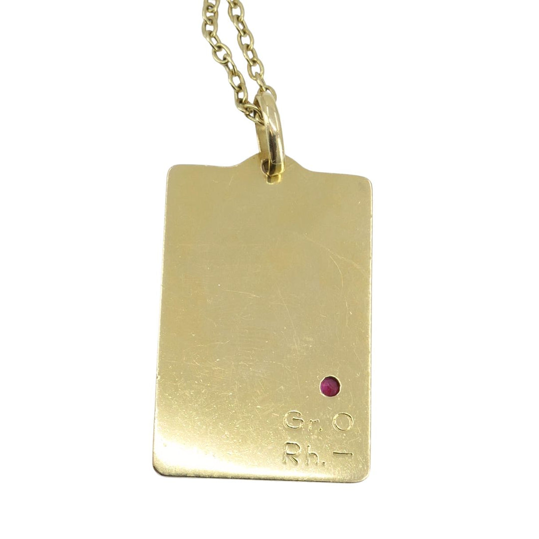 French 18k Gold Ruby 'August 21st' Calendar Pendant Chain Necklace