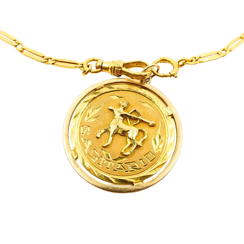 18k Gold Sagittarius Zodiac Pendant 10k Gold Watch Chain Necklace