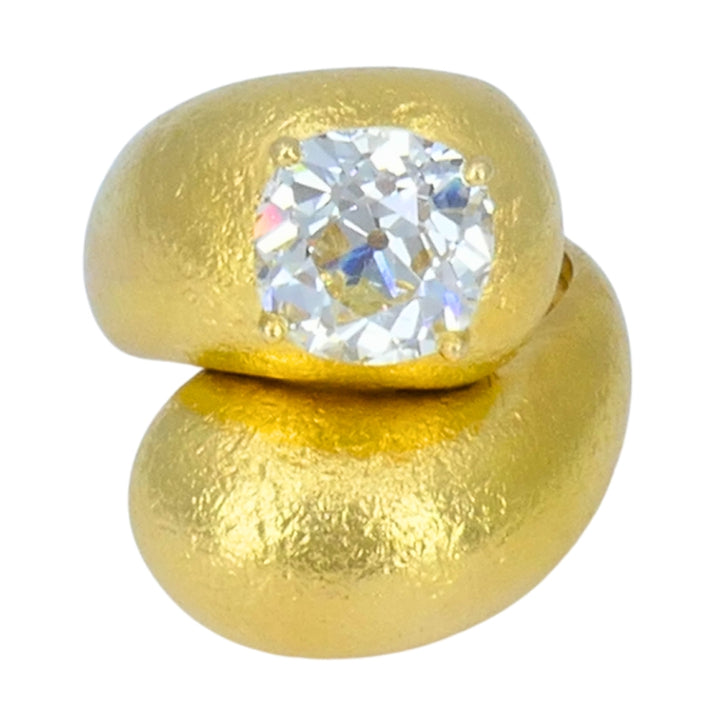 Old European Cut Diamond Ring Gold Bypass Cocktail Ring