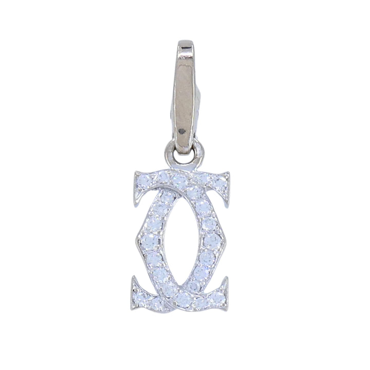 C de Cartier Double C 18k White Gold Diamond Charm Pendant