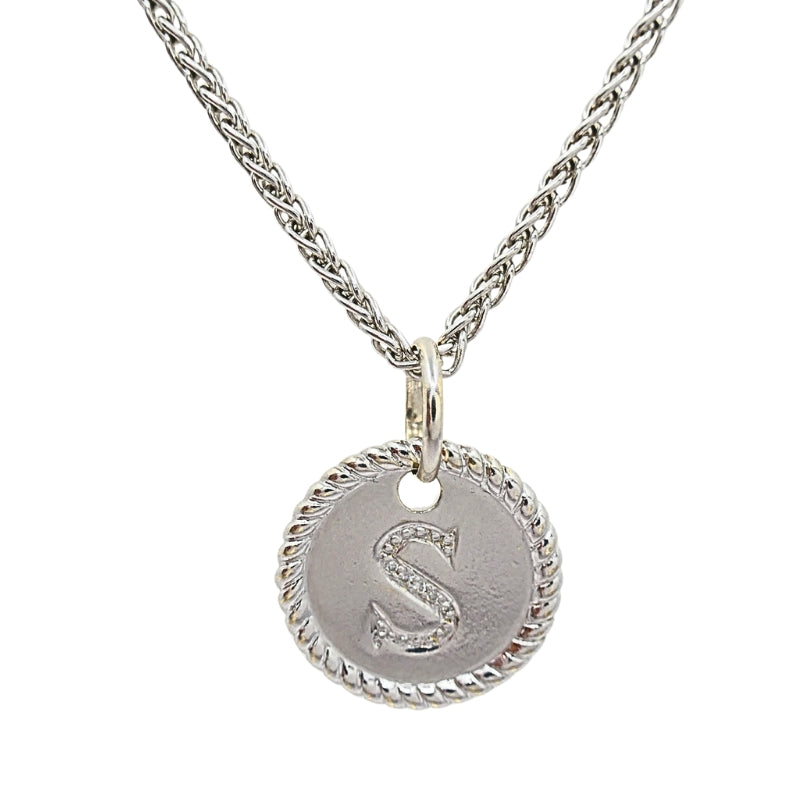 18k White Gold Monogram "S" Pendant Necklace
