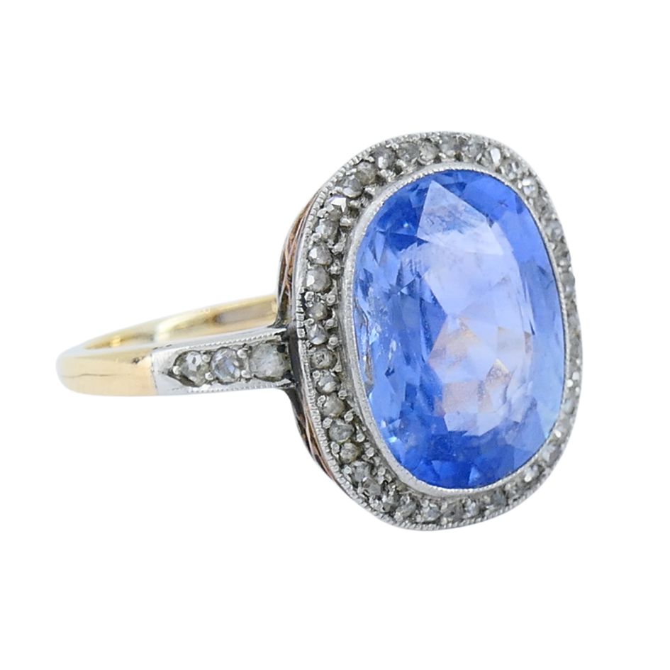 Edwardian Sapphire Diamond Platinum Gold Ring
