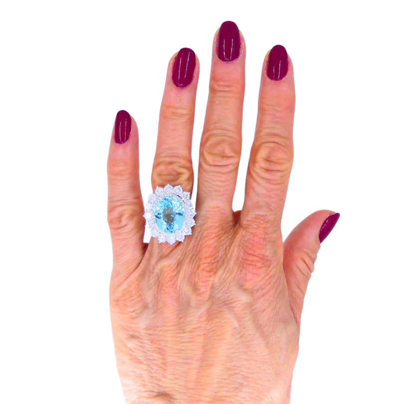 Paraiba Tourmaline Diamond Ring GIA 18k White Gold Estate Jewelry