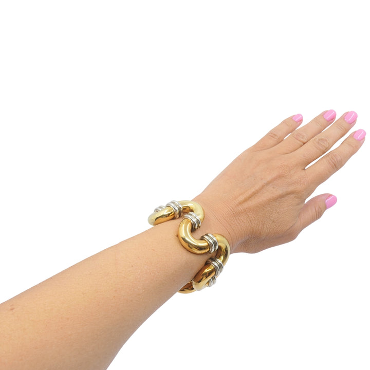 Vintage Sculptural 18k Gold Link Bracelet Wide Two-Tone Gold
