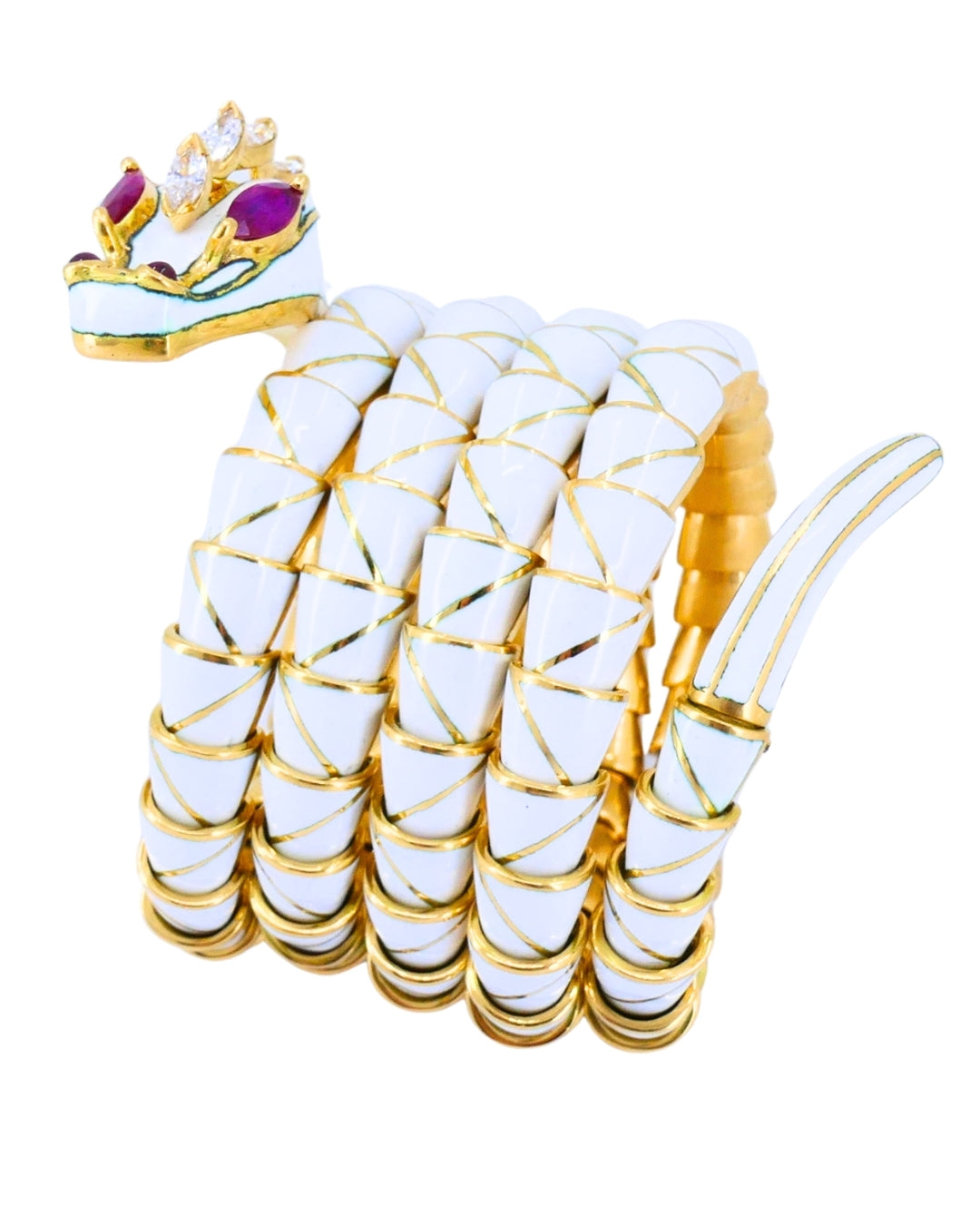 Rare Bvlgari Vintage Bulgari Dragon Bracelet 18k Gold Diamond White Enamel