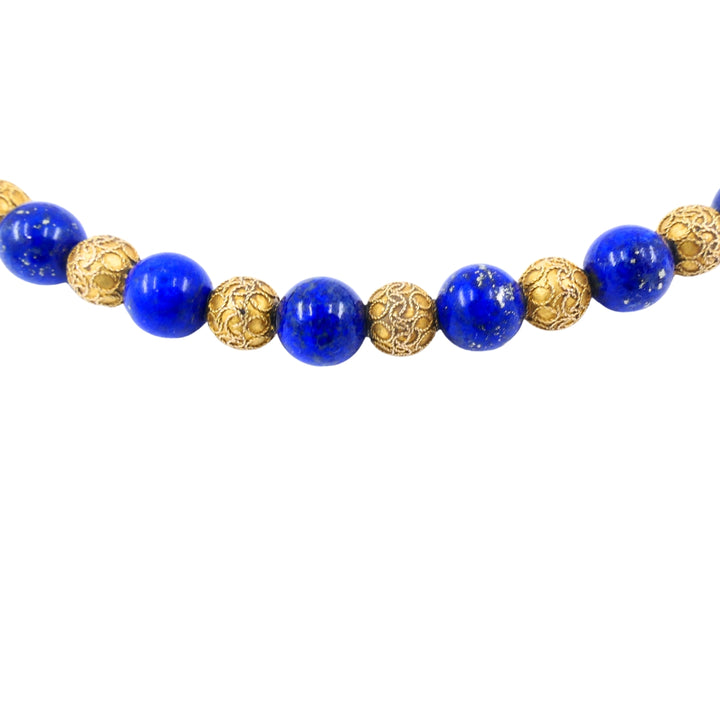 Vintage Choker Necklace 14k Textured Gold Lapis Lazuli Beads