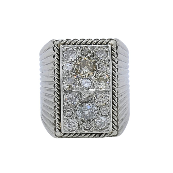 French Vintage Diamond White Gold Ring