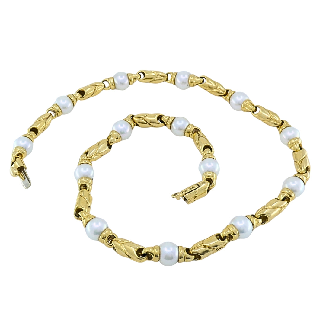 Bvlgari Bulgari Passo Doppio Pearl 18k Gold Link Necklace