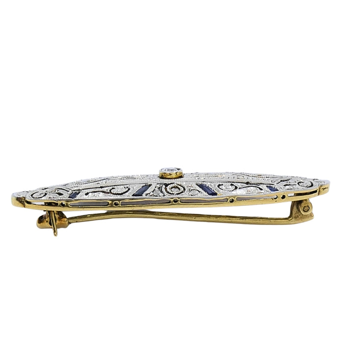Art Deco 18k Gold Diamond Sapphire Navette Brooch