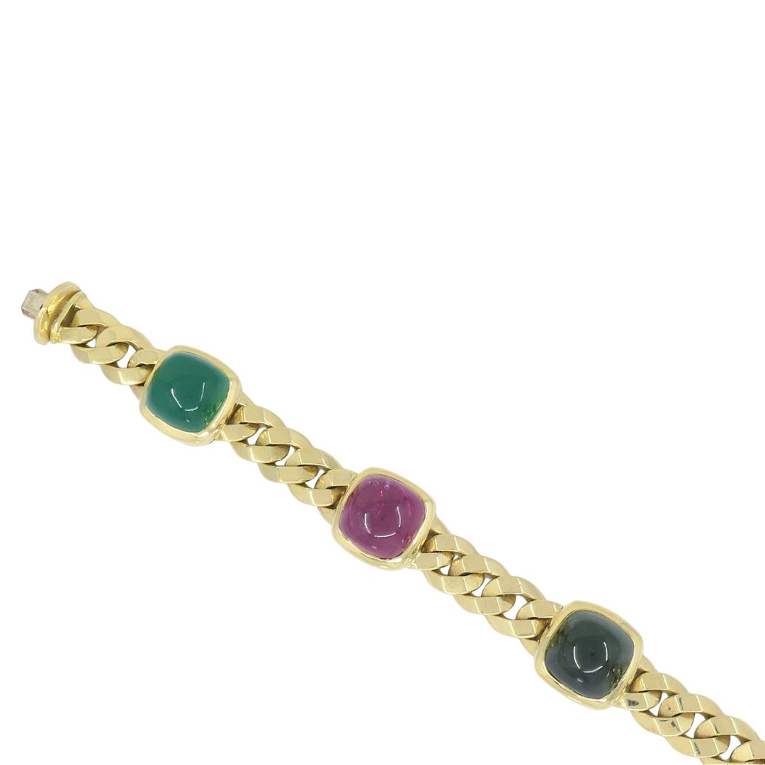 Vintage Bvlgari 18k Gold Curblink Sugarloaf Gemstones Bulgari Bracelet