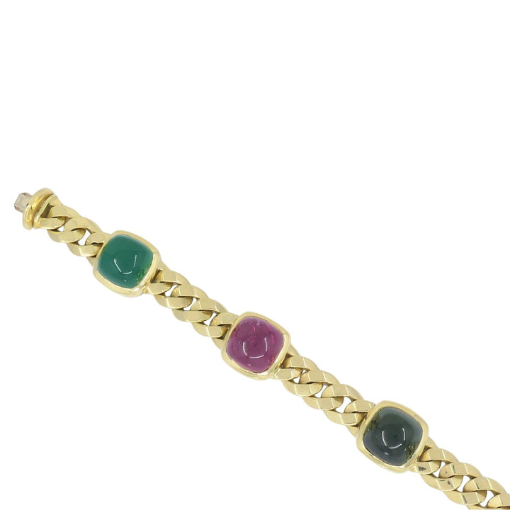Vintage Bvlgari 18k Gold Curblink Sugarloaf Gemstones Bulgari Bracelet