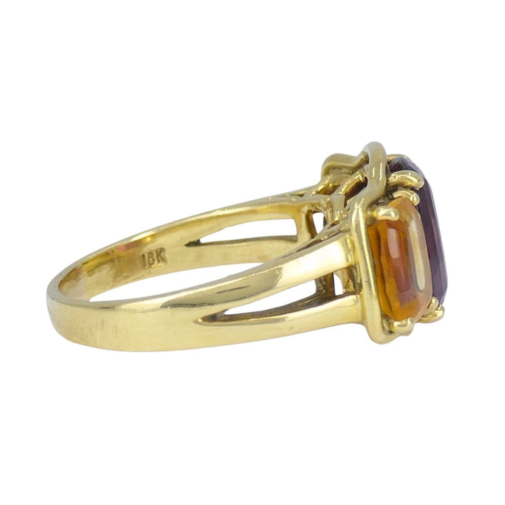 Verdura 18k Gold Rubellite and Madeira Citrine Three Stone Ring