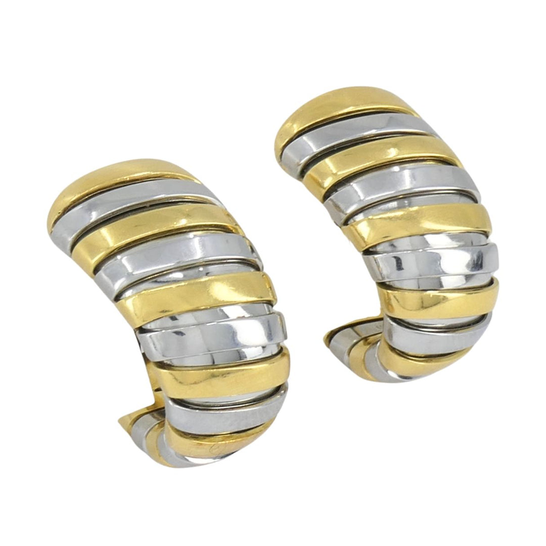 Vintage Bvlgari 18k Gold Stainless Steel Tubogas Huggie Bulgari Earrings