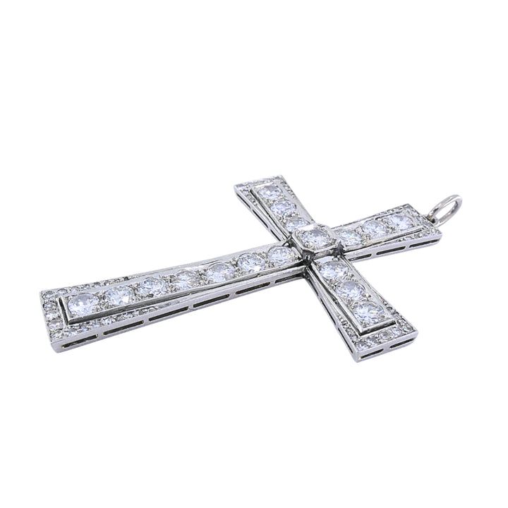 Art Deco Platinum Diamond Cross Pendant