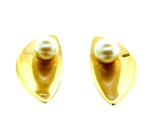 Vintage Hans Hansen 14k yellow gold pearl clip earrings