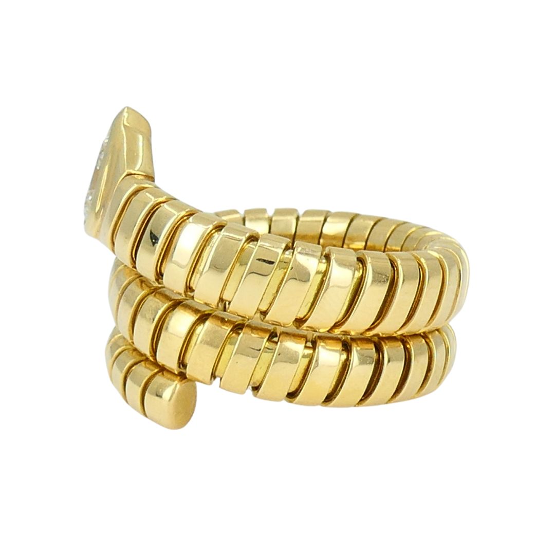 Vintage Bulgari Serpenti Tubogas 18k Gold Diamond Ring