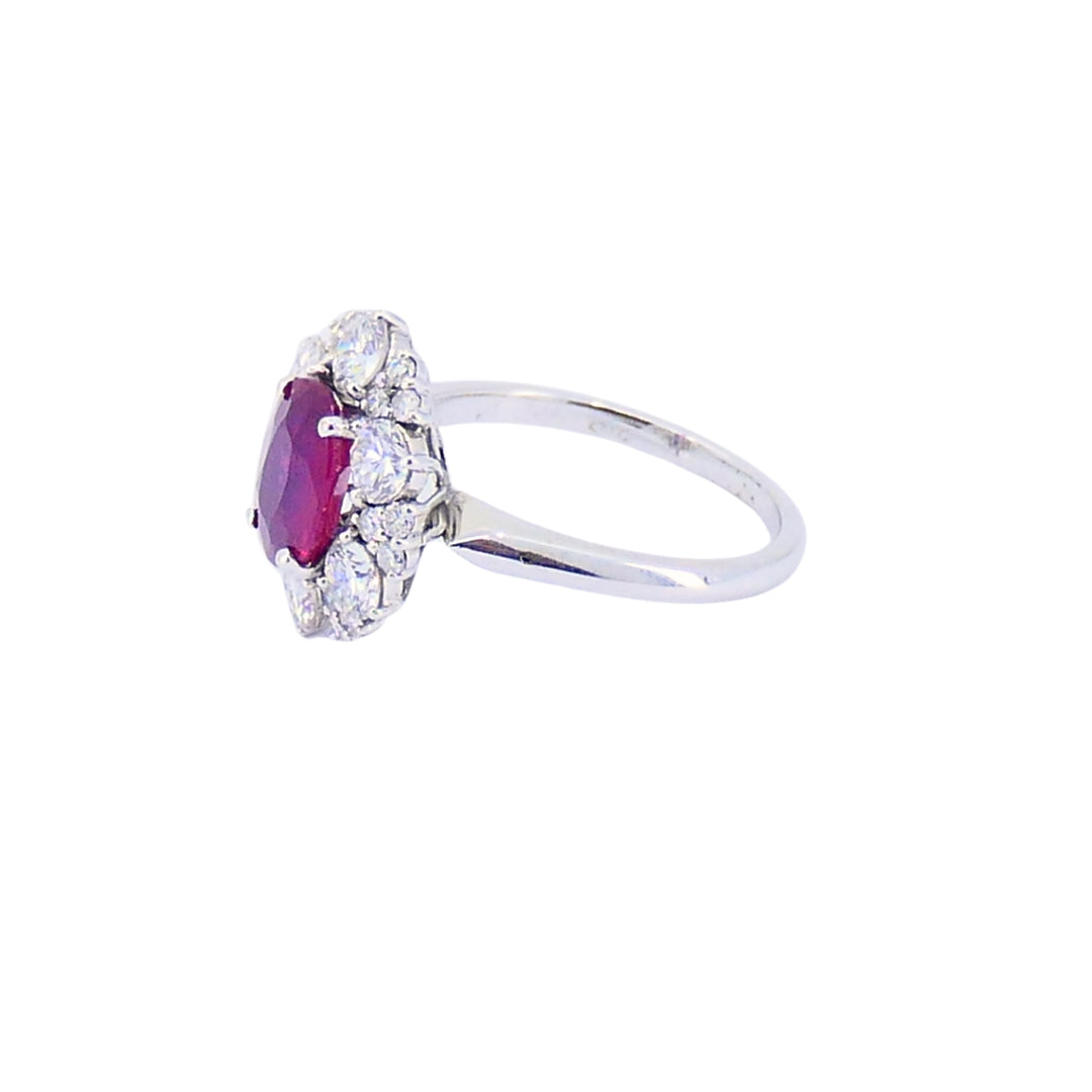 Vintage 18k White Gold Cluster Ring Diamond Ruby 1.75ct Burma