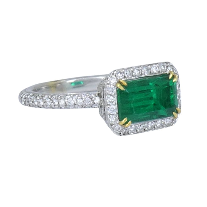 GIA Certified Colombian Emerald Diamond Ring 18k White and Yellow Gold