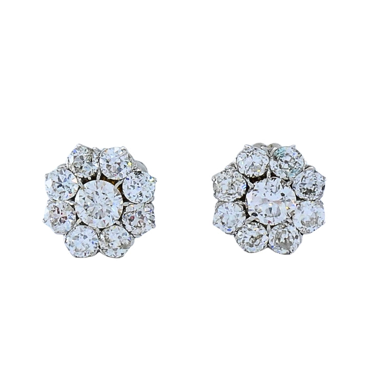 Vintage 14k White Gold Diamond Cluster Stud Earrings Round Cut