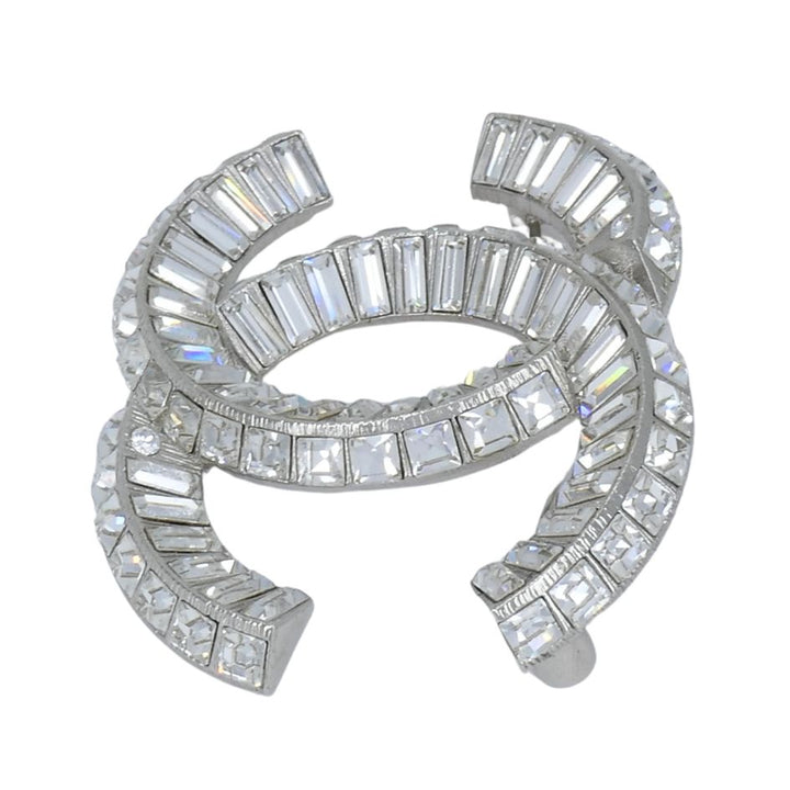 Chanel CC Logo Crystal Silver Pin Brooch